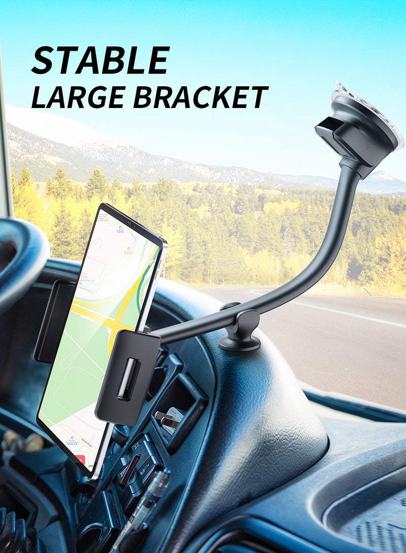 A2C Car Tablet Mount Holder 13" Gooseneck Extension Long Arm Windshield Vehicle Mount Compatible 7-11 inch Tablet Sticky Gel Suction Cup Cell Phone Holder SUV Truck Lift Uber Driver 2 in 1 - Image 3